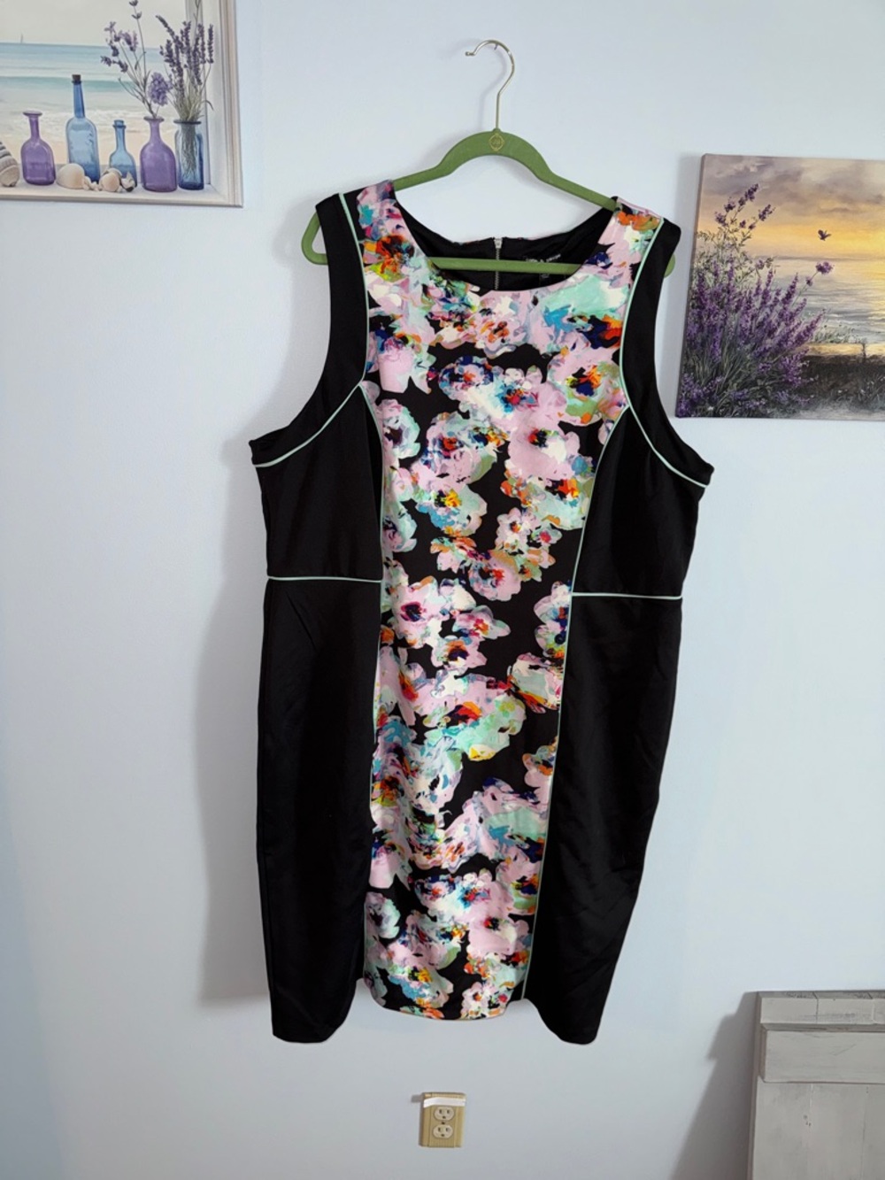 3X- NWT Cable & Gauge Black Midi Dress with Multicolor Floral Center